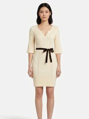 Karen Millen Knit Ivory Sweater Dress w/Tie Belt- Sz. Sm